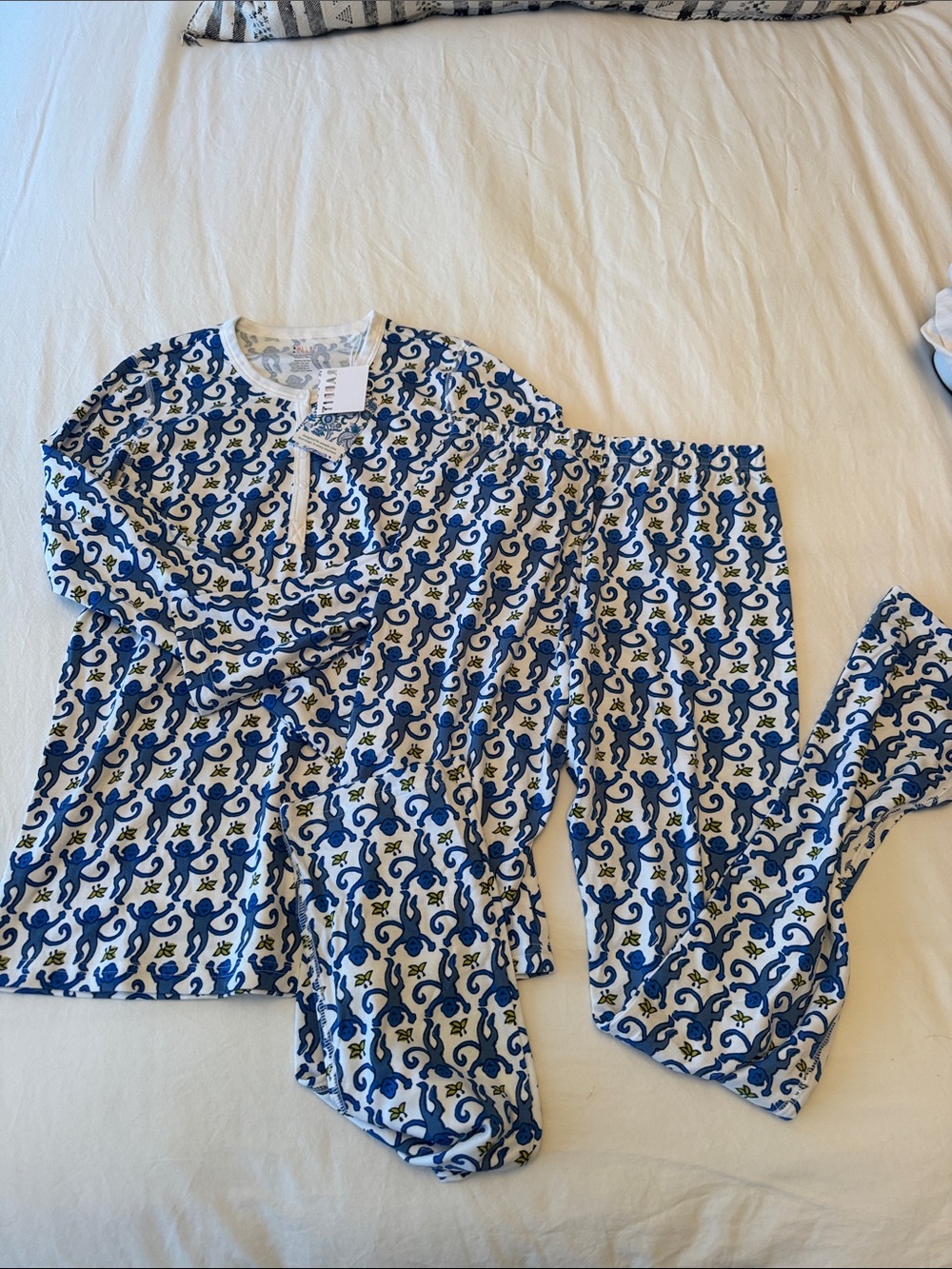 Roller Rabbit Blue and White Monkey Print Kids Pajama Set
